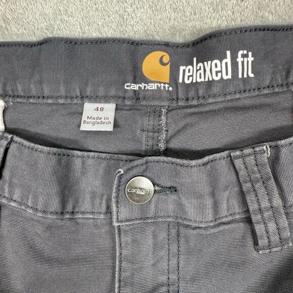 Carhartt Cargo Shorts Mens 48 Grey Pockets Relaxed Fit Logo Workmen Casual - Picture 3 of 10